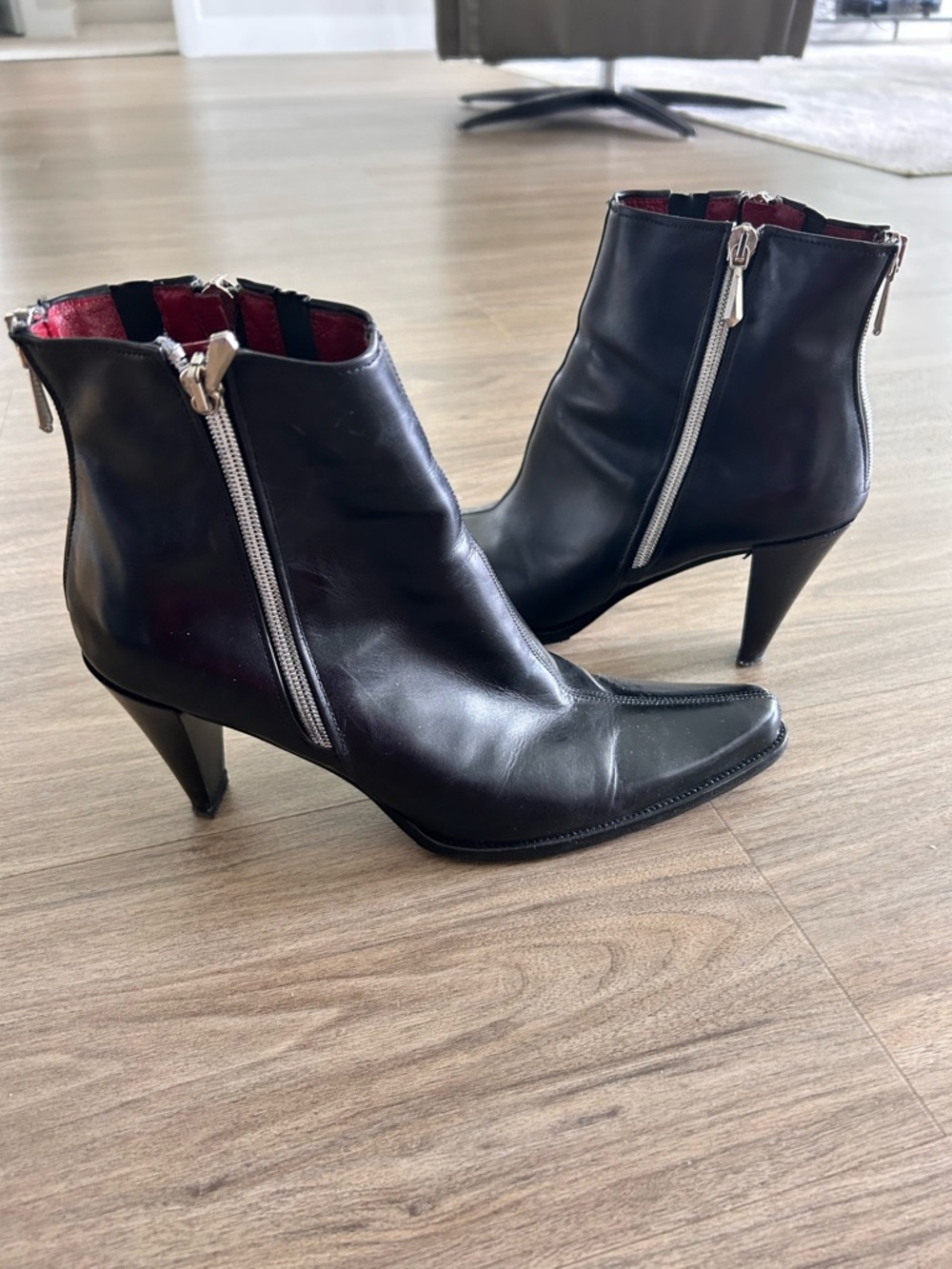 Women's Black Leather Ankle Boots with Side Zippers